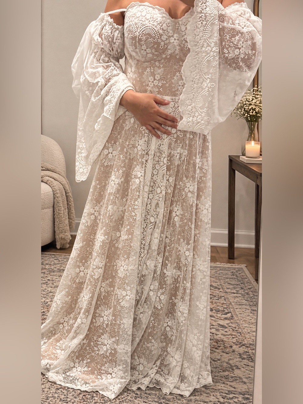 Custom Made Ivory Lace Boho / Romantic Gown / Wedding Dress Never Worn